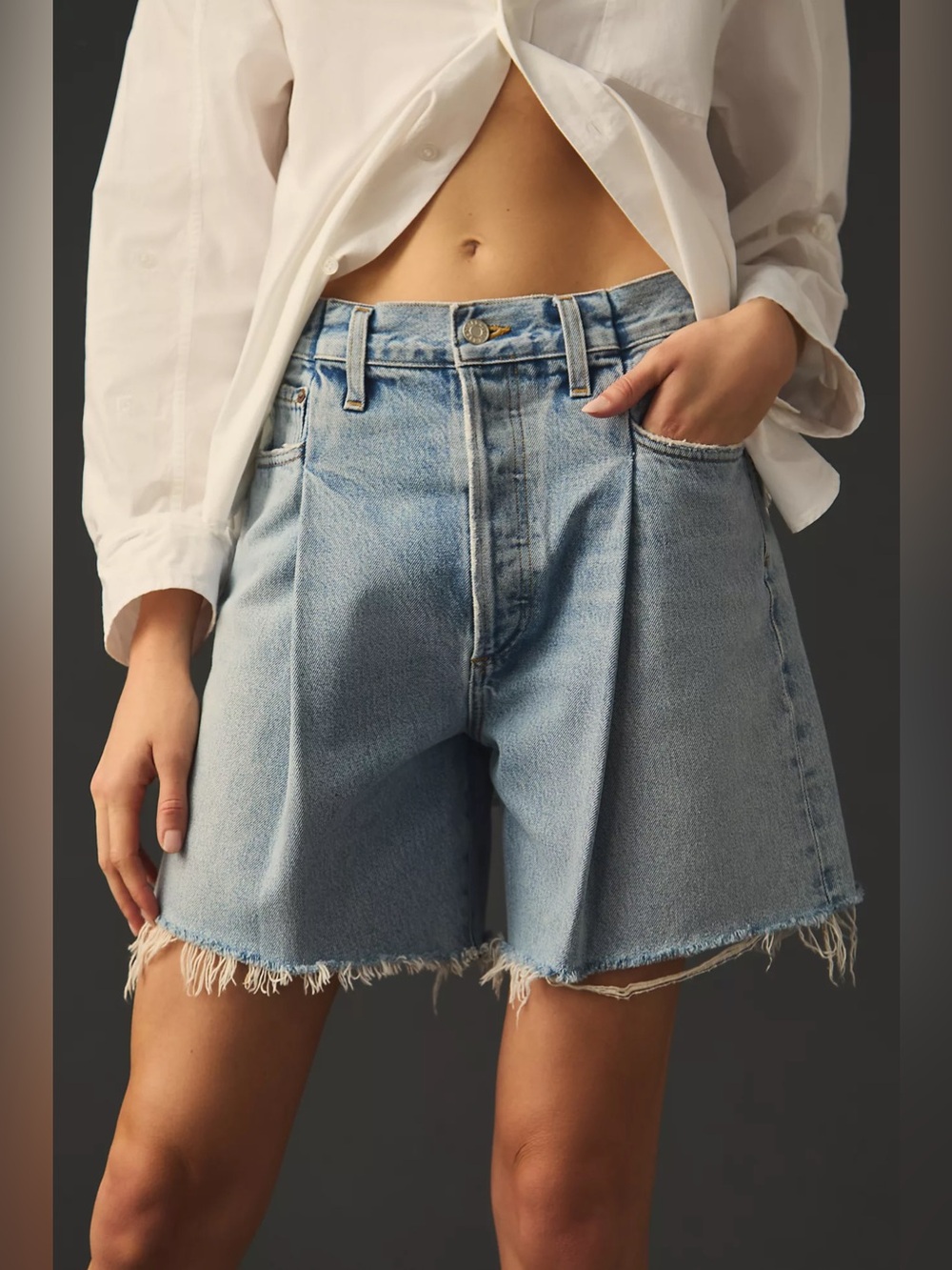 AGOLDE Pleated Shorts Size 27 Sideline Light Blue High Rise Wide Leg Boho Retro